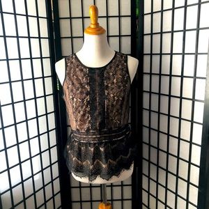 Ann Taylor LOFT nude/black sleeveless blouse M/Pet